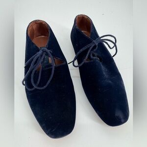 Blue Velvet Oxford Shoes: Handmade Lined Flats - Basco